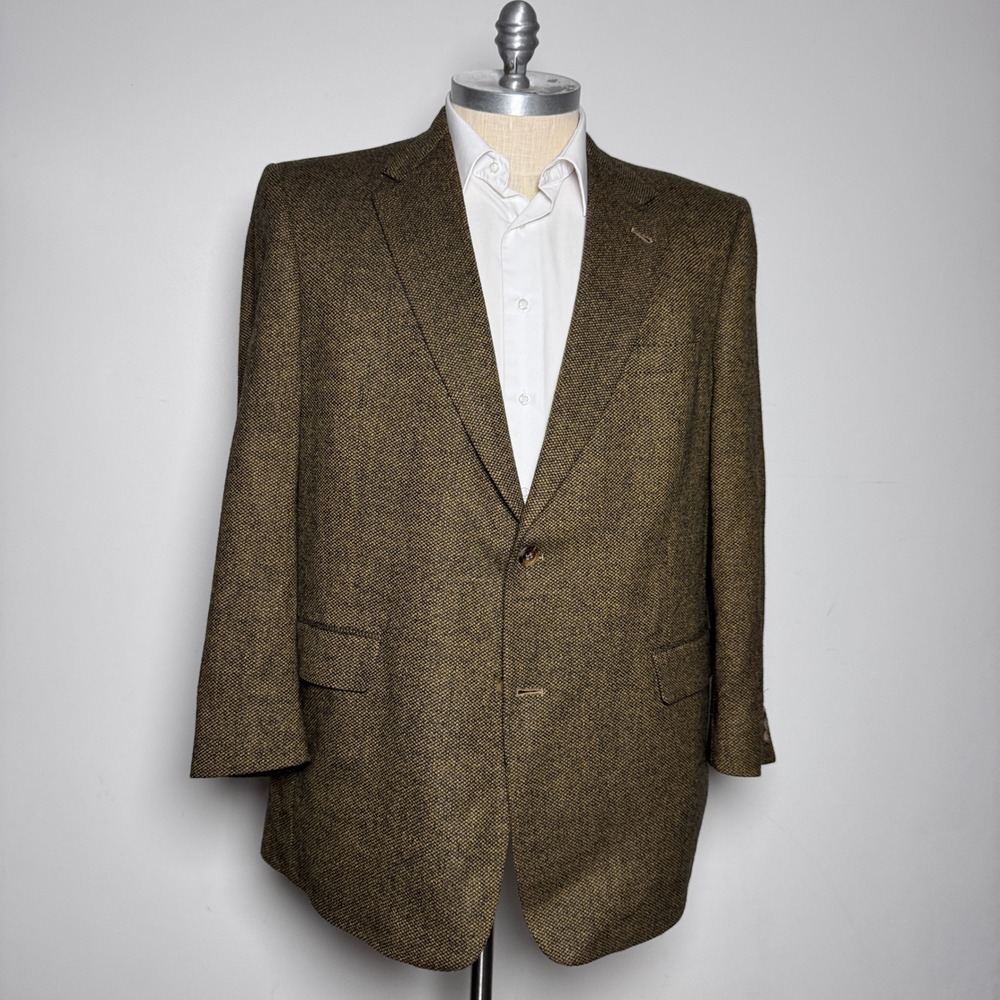 Hart Schaffner Marx Sport Coat Mens 46R Brown Tweed Wool Mohair Cashmere Blazer